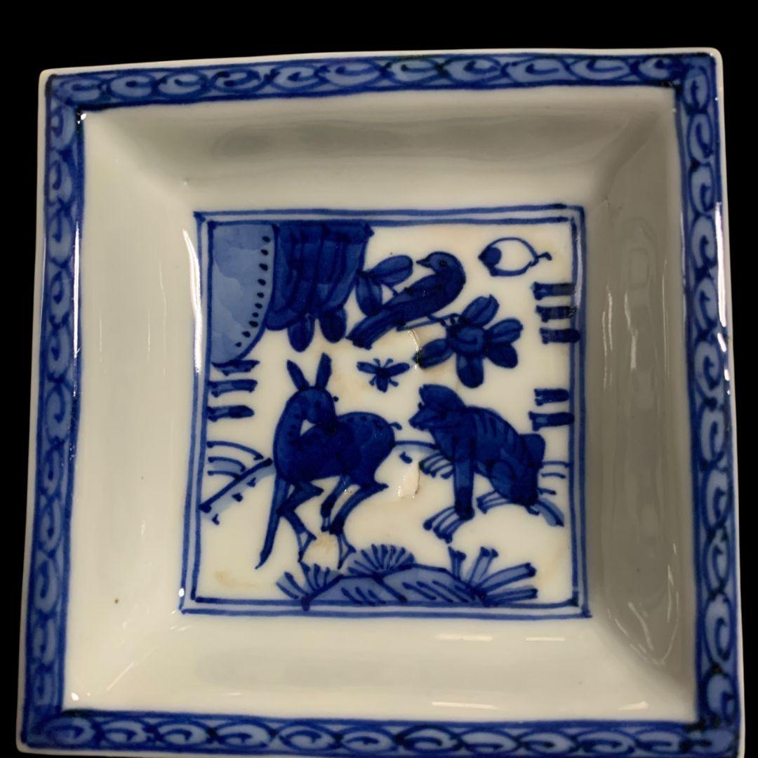 永楽善五郎 染付鹿猿四方皿 小皿 角皿 五客 永楽妙