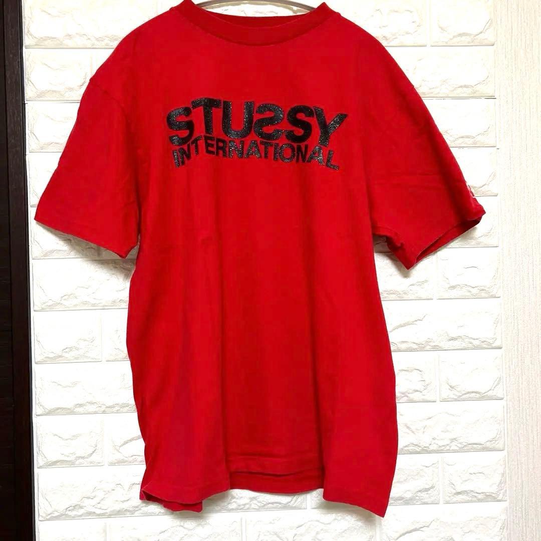 OLD STUSSYステューシー ロンT SSリンクUSA製レッド銀タグ L stussy