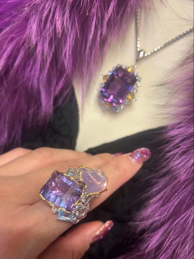 コスメラルダ❣️お取り置き アメシスト&ラベンダークオーツリング