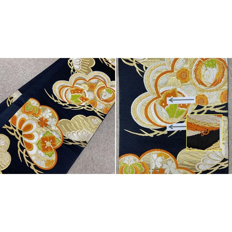 504aj2重ね衿,帯揚げ,帯締め◎振袖＆袋帯 金彩 金駒刺繍 菊 成人式
