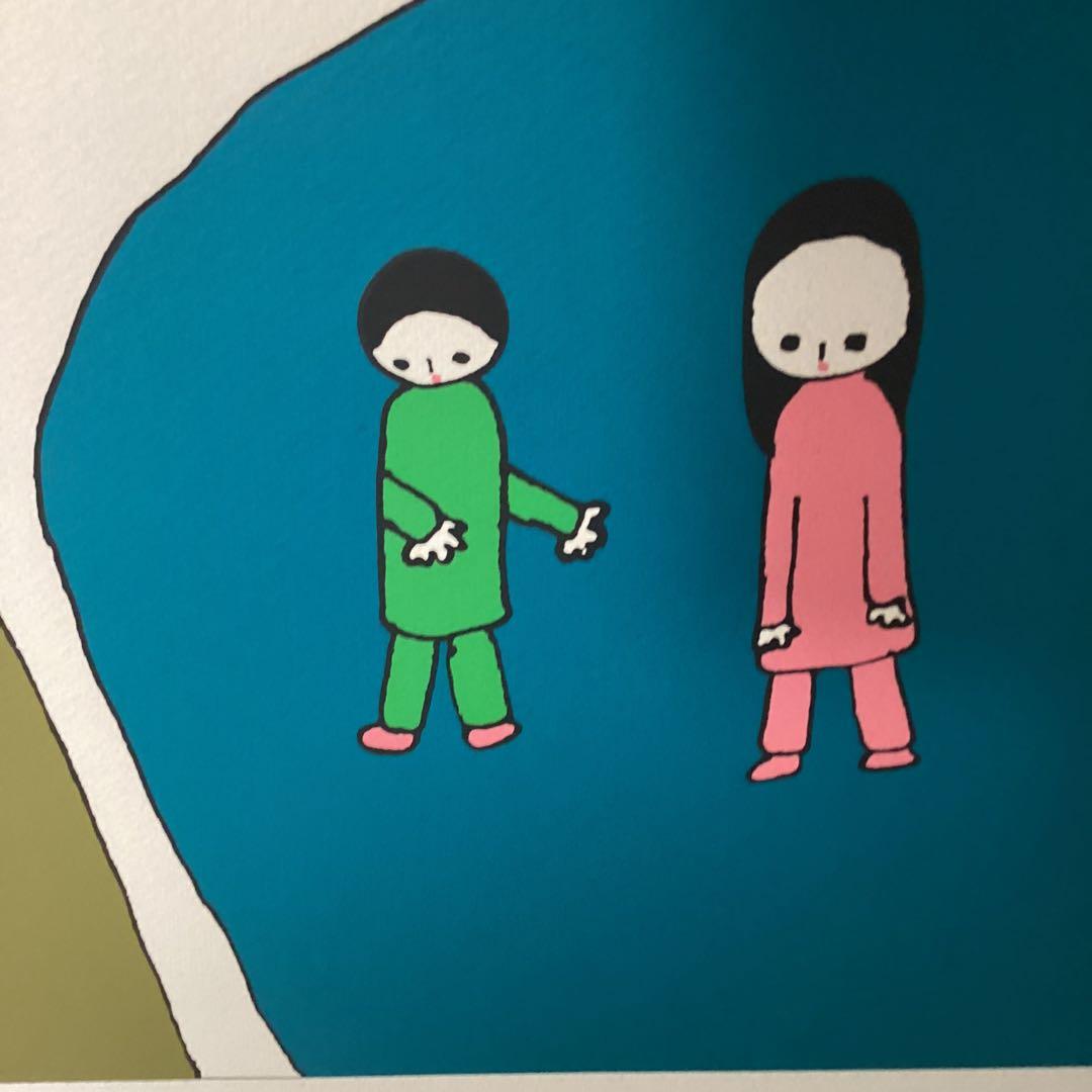 宮城まり子 在銘 水彩画 二人の道【本目俊光へ】記載有り 額装 即決品