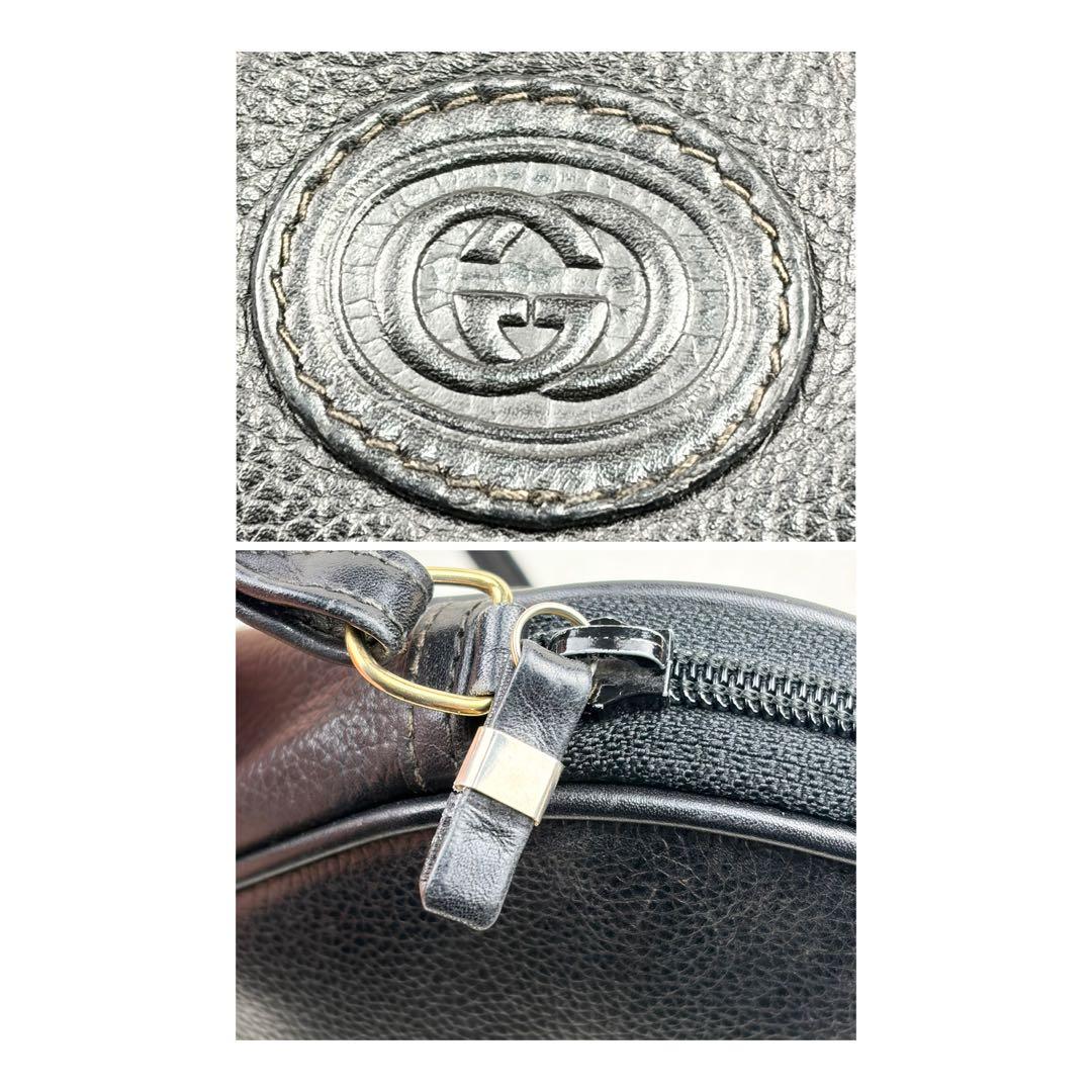 【美品】オールドグッチ ロゴ型押し オールレザー ショルダーバッグ ブラック