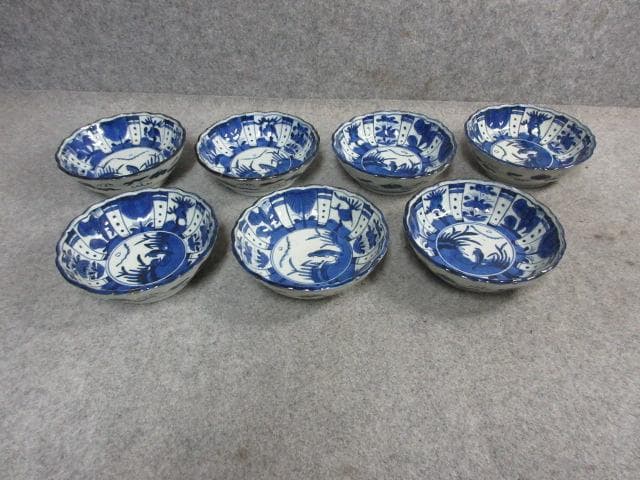 成化年製古伊万里染付芙蓉手花柄なます皿 7枚 [B22690] - メルカリ