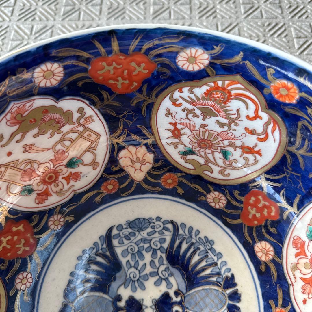 江戸、元禄古伊万里、瑠璃錦手、大深鉢。無傷。！箱付き、