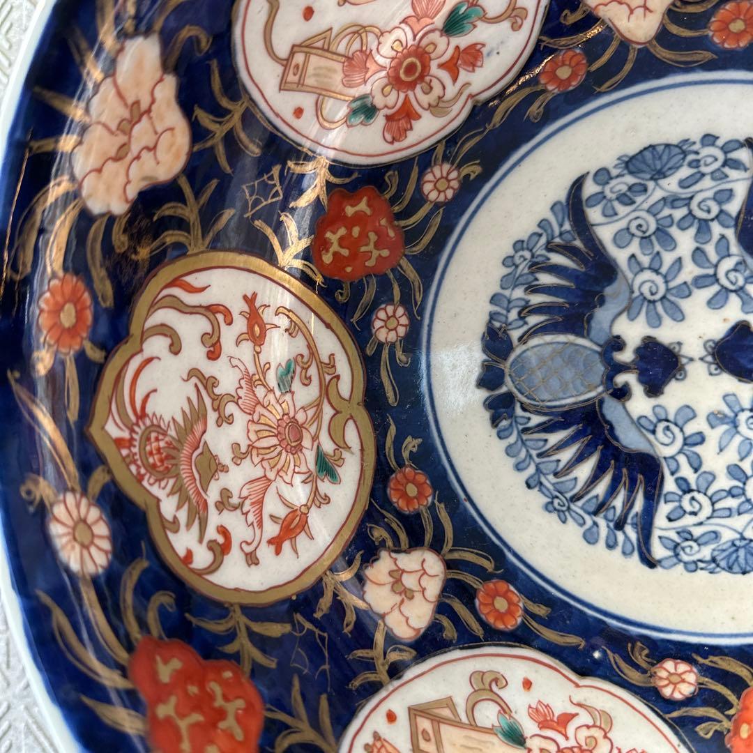 江戸、元禄古伊万里、瑠璃錦手、大深鉢。無傷。！箱付き、