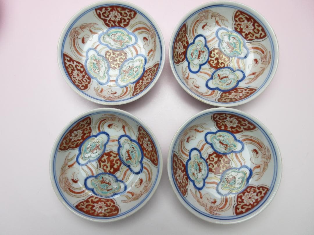 大明成化年製 銘 龍 鳳凰紋 小鉢 深皿 18客 TN110