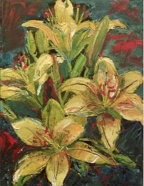 油絵 菅家令子 絵 絵画 インテリア 額付(白) uF6-112102 花 ゆり