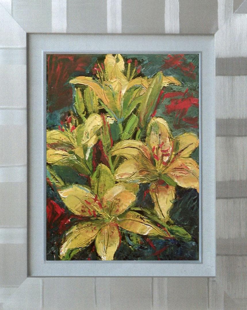 油絵 菅家令子 絵 絵画 インテリア 額付(白) uF6-112102 花 ゆり