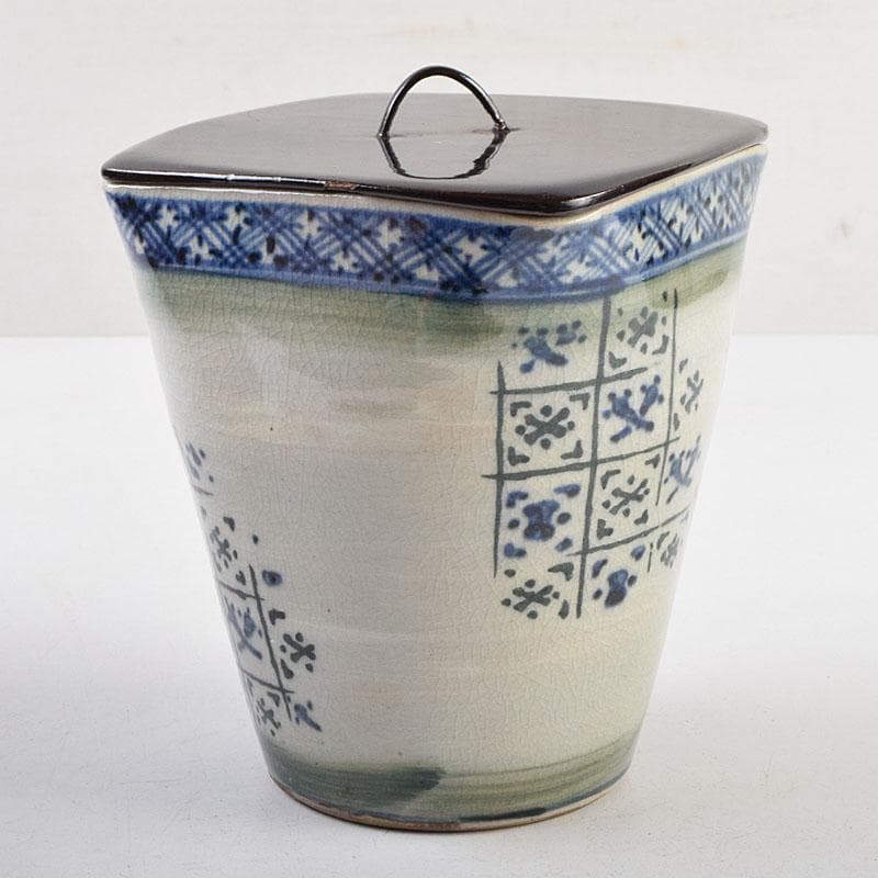 茶道具 瀬戸焼 染付 四方口 水指 時代箱 C 9046