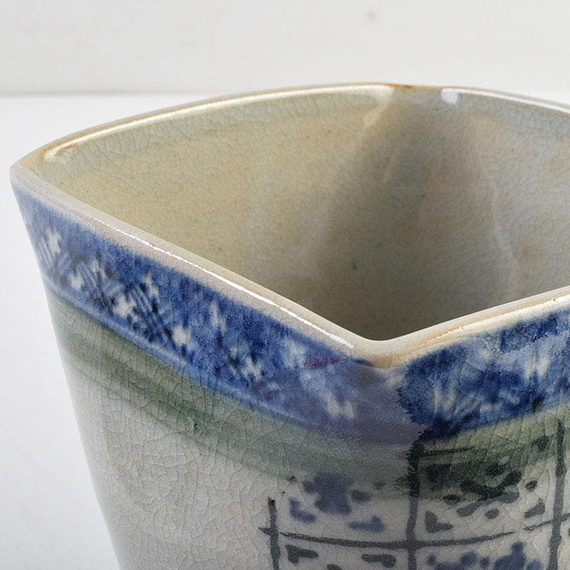 茶道具 瀬戸焼 染付 四方口 水指 時代箱 C 9046