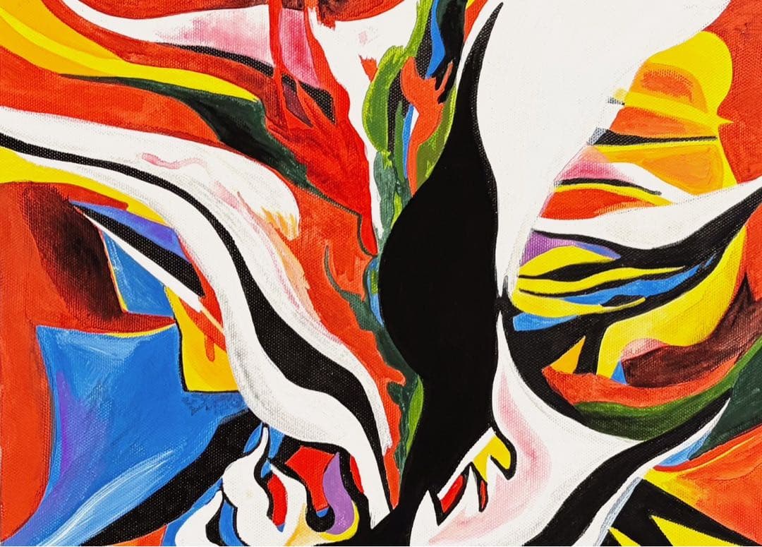 【F6号】手描き油彩画　岡本太郎【哄笑】豪華額縁　サイン　人気作家　万博　絵画