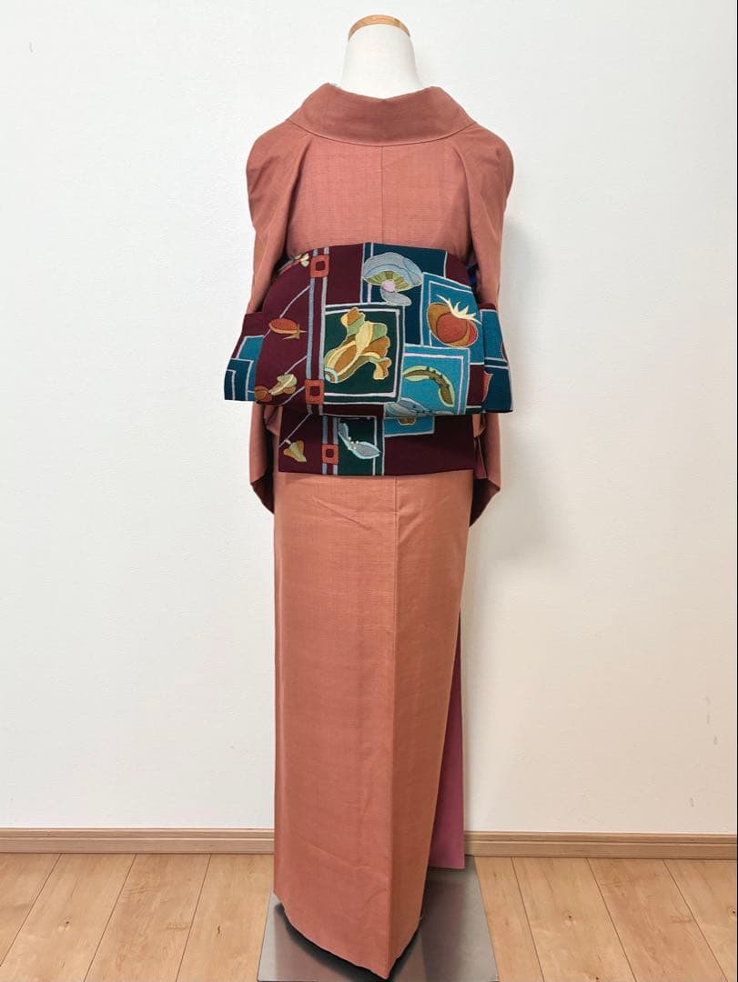 袷 紬 結城紬 浅緋色 裄67cm 無地紬 正絹 半衿おまけ付き - メルカリ