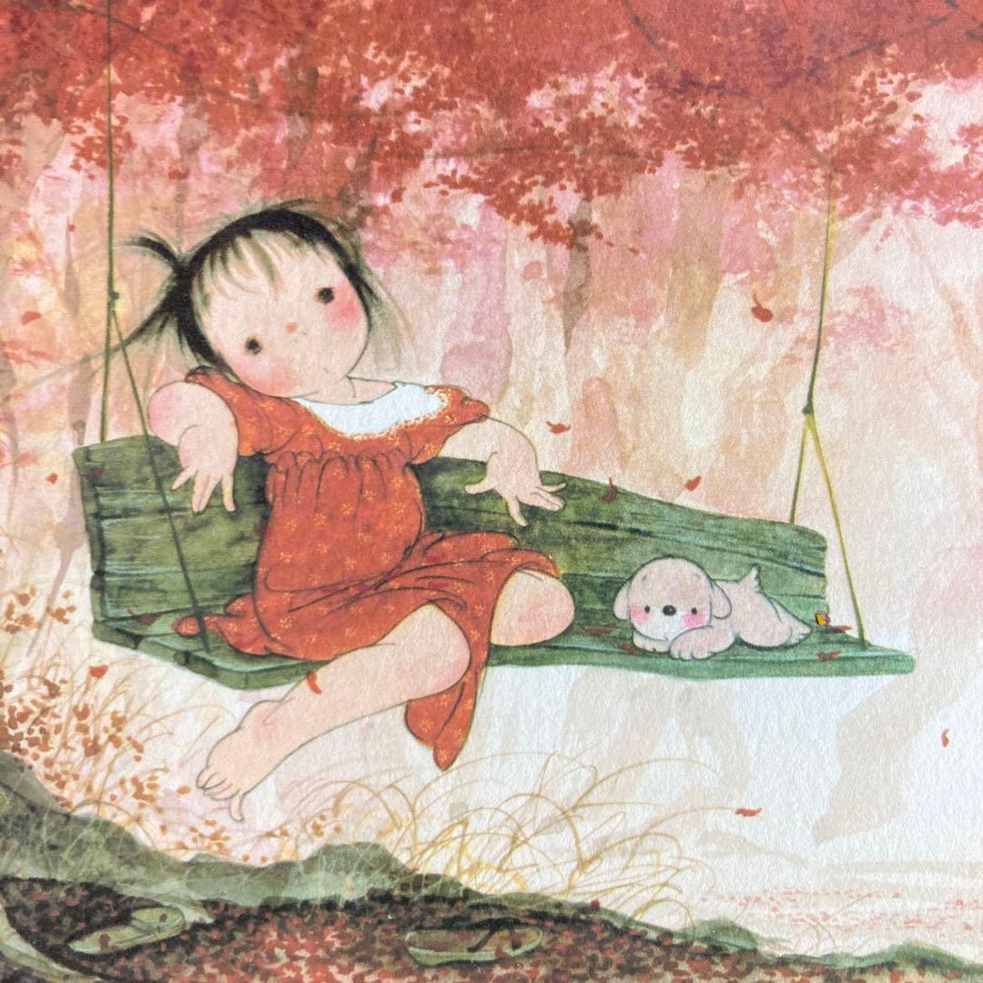 真作保証】中島潔「秋」リトグラフ 直筆サイン 版画 絵画 額装