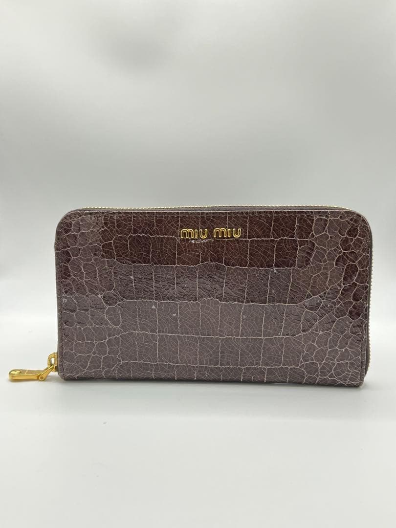 【付属品あり】miumiu ミュウミュウ クロコ 財布 ブラウン レザー 美品