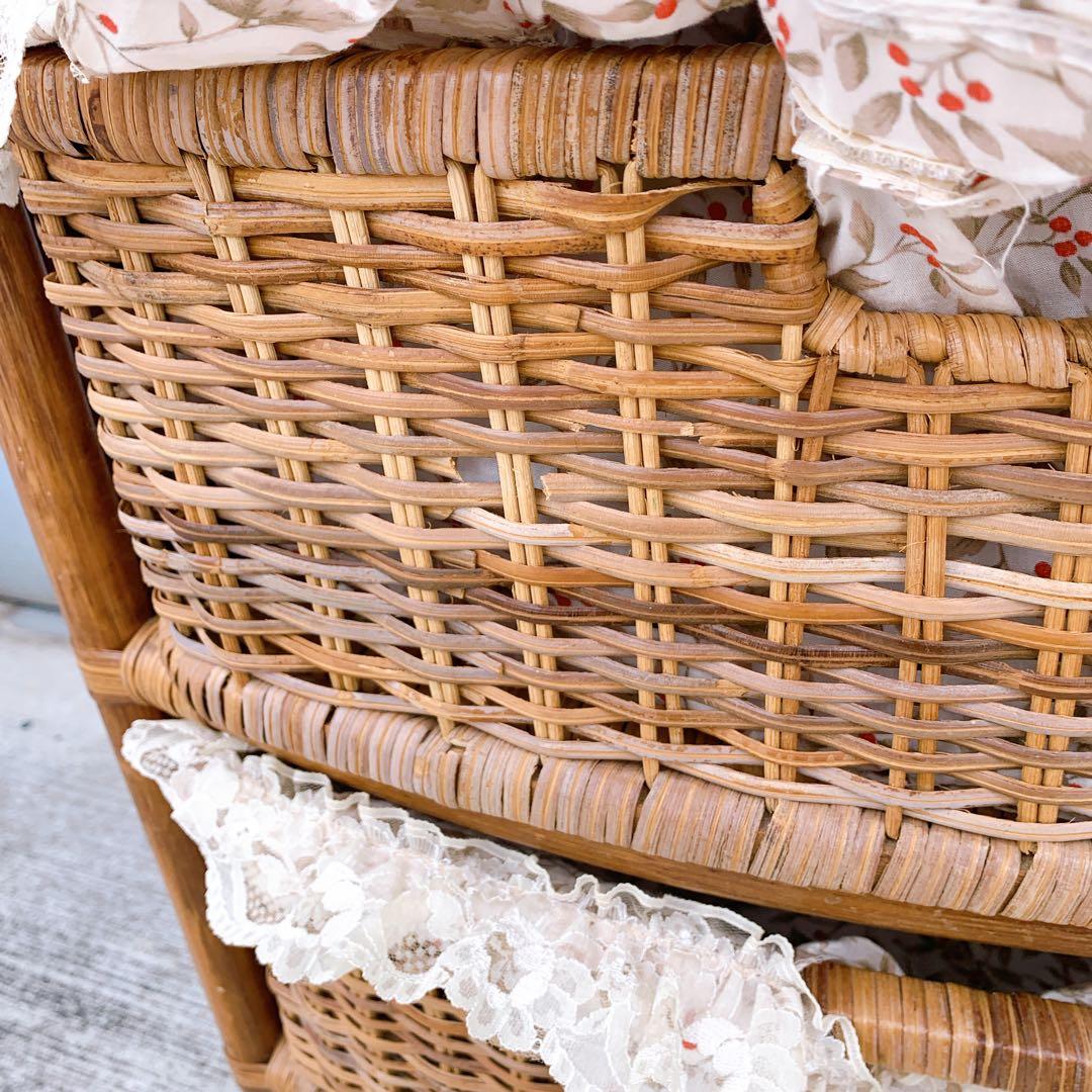 【送料込】ラタン 籐 ヴィンテージ収納 4段チェスト アンティーク家具