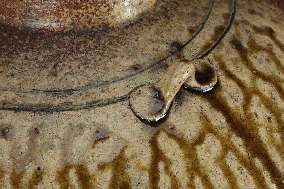 古伊賀 ビードロ自然釉 四耳大壺 47cm 壷 伊賀焼 時代物 古美術