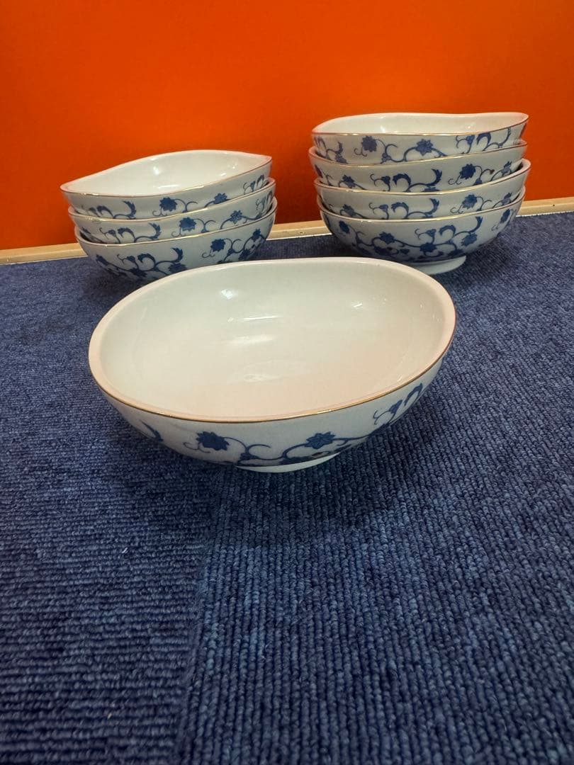 1699 深川製磁 花柄中鉢 8客 16cm 金彩