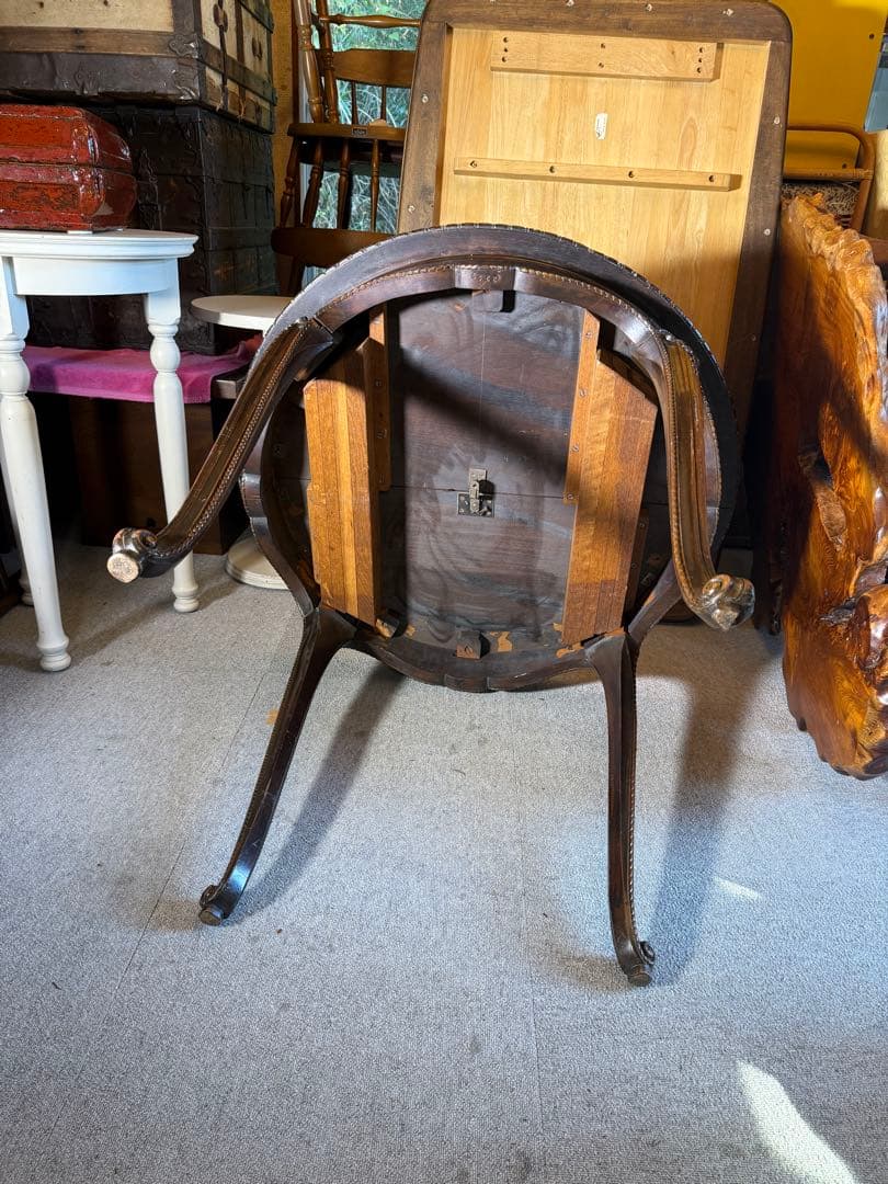 アンティーク 彫刻サロンテーブル 補強安定仕様 ロココ猫脚 直径90cm