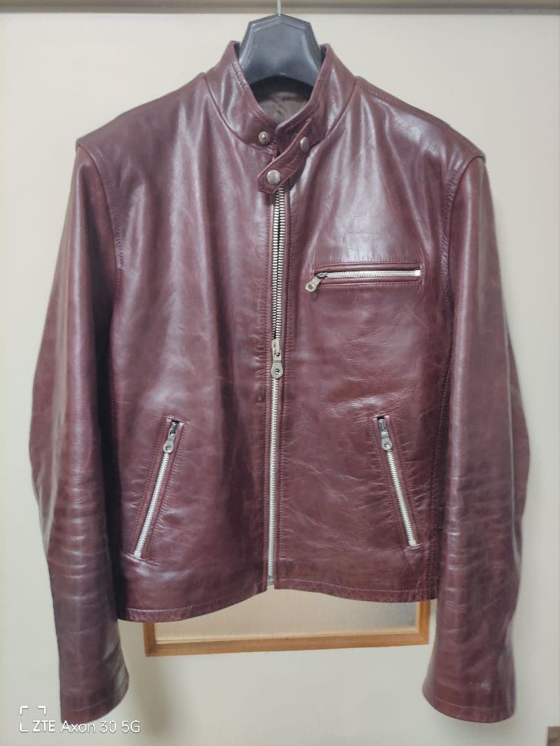 バーガンディ レザー シングルライダースジャケット　ホースハイド ☆バーガンディ ホースハイドレザー シングルライダースジャケット