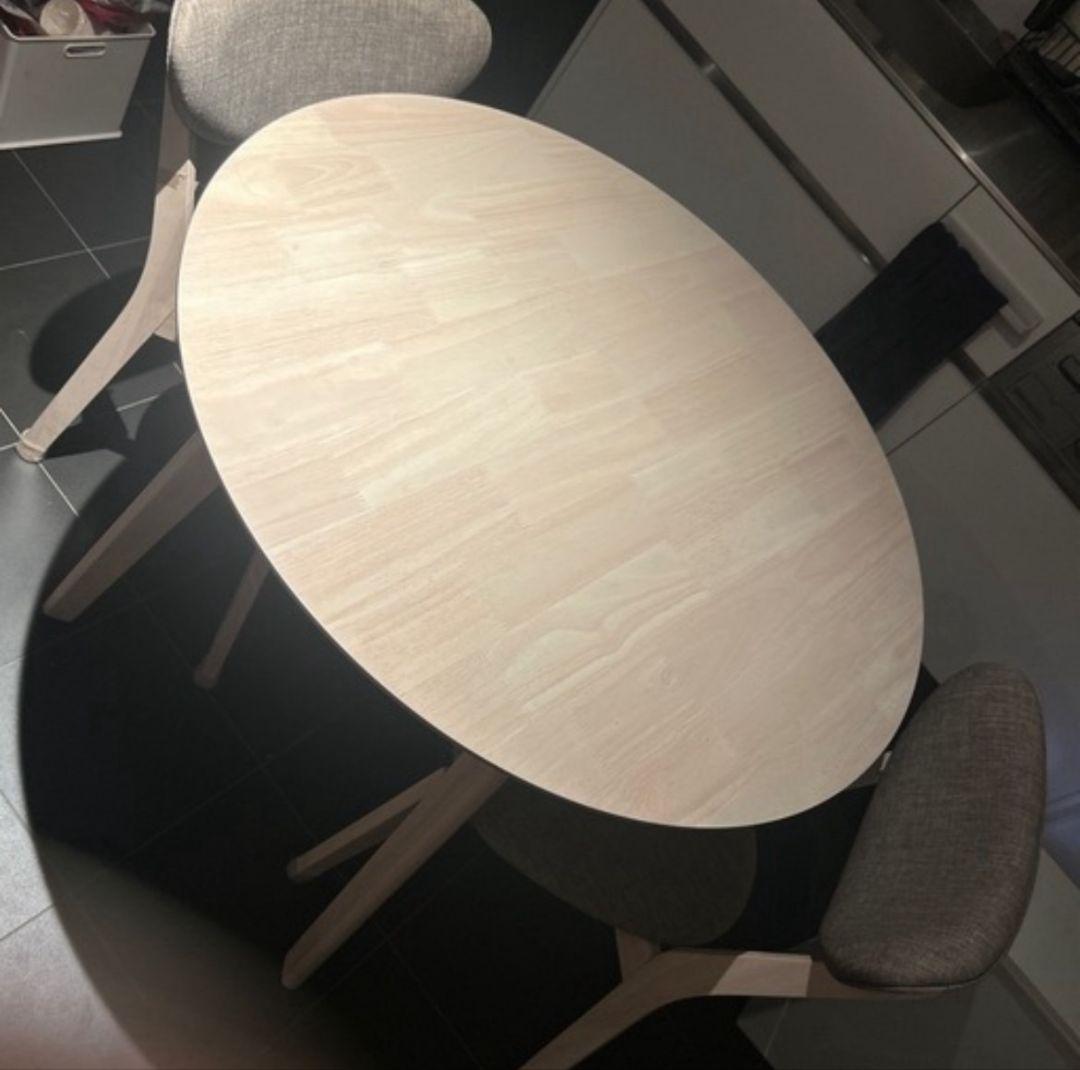 lowya 円形木製ダイニングテーブルと椅子2脚