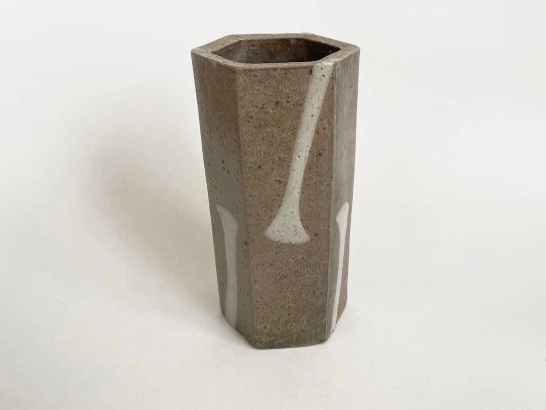 陶芸家 濱田庄司 ？ 塩釉 六角花入 筒花入 流掛 個展出品作 益子 民芸