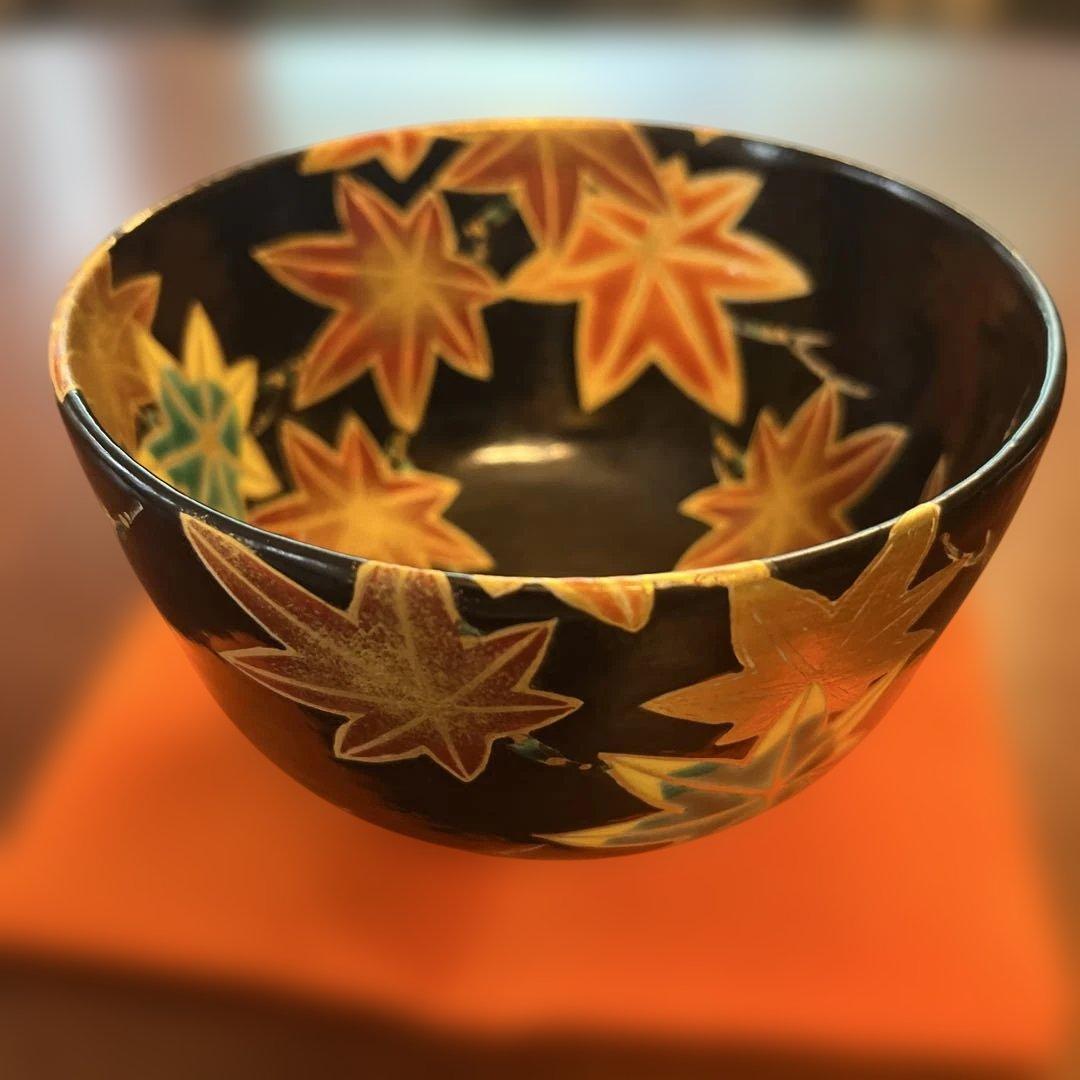 黒仁清写 紅葉絵 茶碗 美術品・アンティーク・コレクション