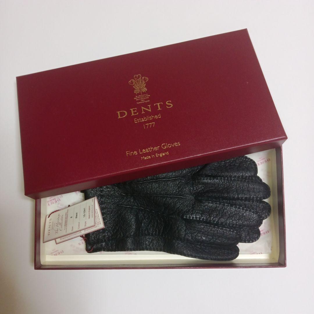 未使用　デンツ　ペッカリー15-1041　手袋 サイズ8 黒 デンツ、ペッカリー、カシミアライニング黒手袋ストラップ型、美品