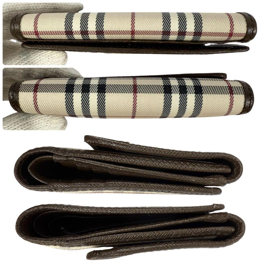 【極美品】バーバリーノバチェック 折り財布 サフィアーノ キャンバス ロゴ刻印