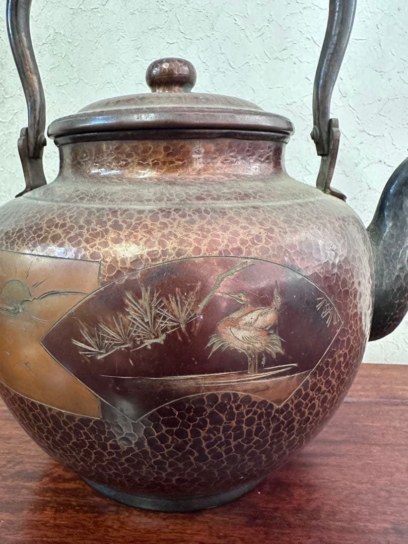 山川堂製 銅製 やかん 職人手作り アンティーク銅本体は槌目して作