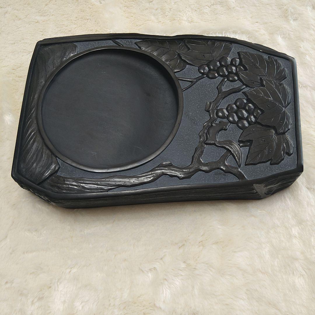 希少 硯 雄勝硯 雄浦 葡萄樹彫刻 6.1kg 書道道具