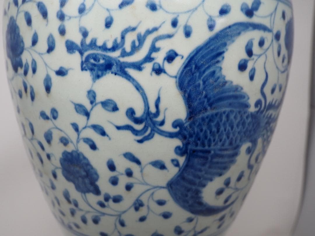 青花　染付　鳳凰紋　梅瓶　麒麟　中国　中華