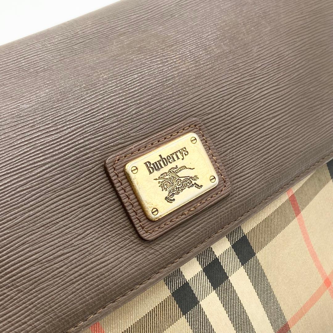 バーバリー　ショルダーバッグ　ノバチェック　キャンバス　レザー　ブラウン