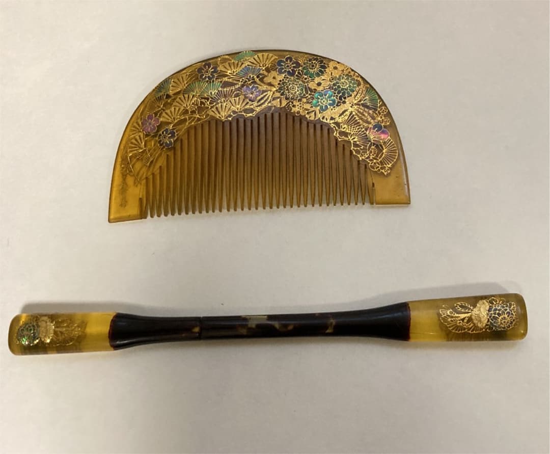 櫛笄 くし こうがい 鼈甲 金細工 銘あり アンティーク