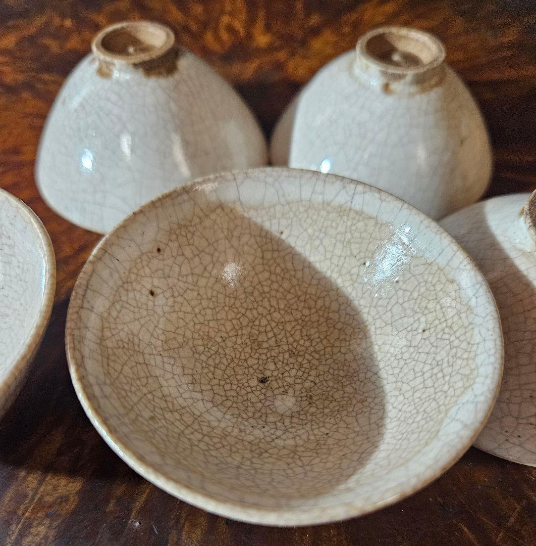 江戸時代末期　古萩　萩焼　煎茶茶碗　煎茶道具　ぐい呑　酒杯　酒器　5客　無傷！