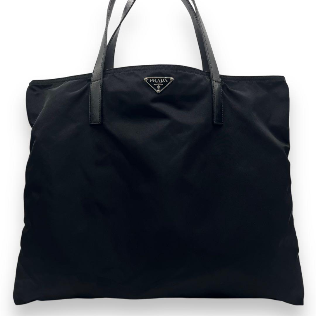 美品□プラダ ナイロン トートバッグ 軽量 三角ロゴ ブラック A4収納可能