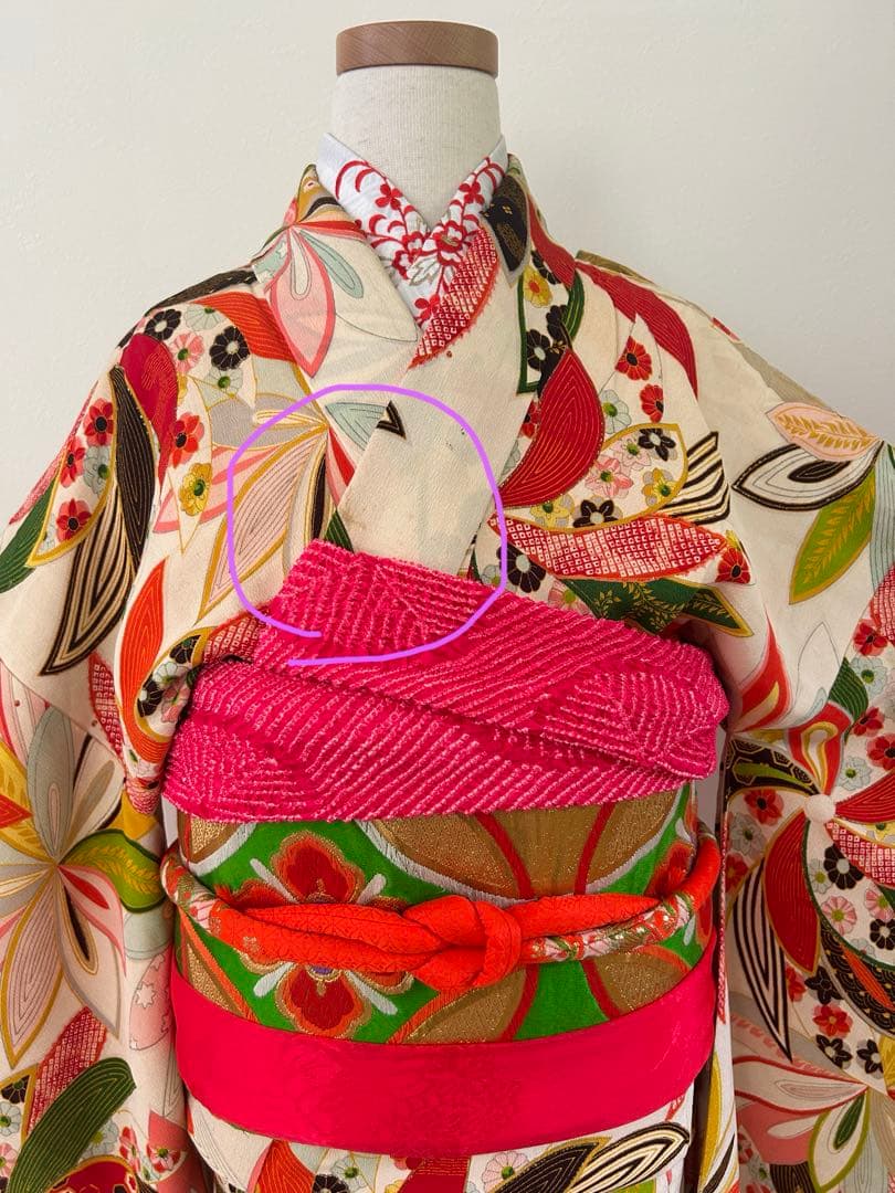 七五三十三詣り　身丈150cm アンティーク正絹着物、帯、帯揚げ、帯締め、しごき