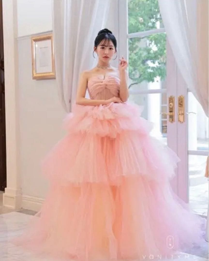 ピンク チュールドレス フリル付き