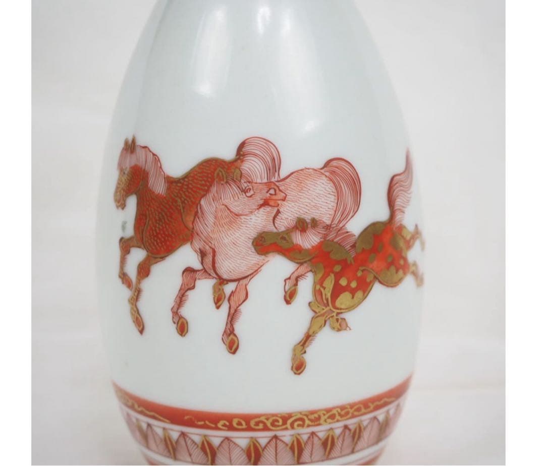 送料無料 橋田遊松造 細密金彩赤絵酒器セット 時代九谷焼 共箱