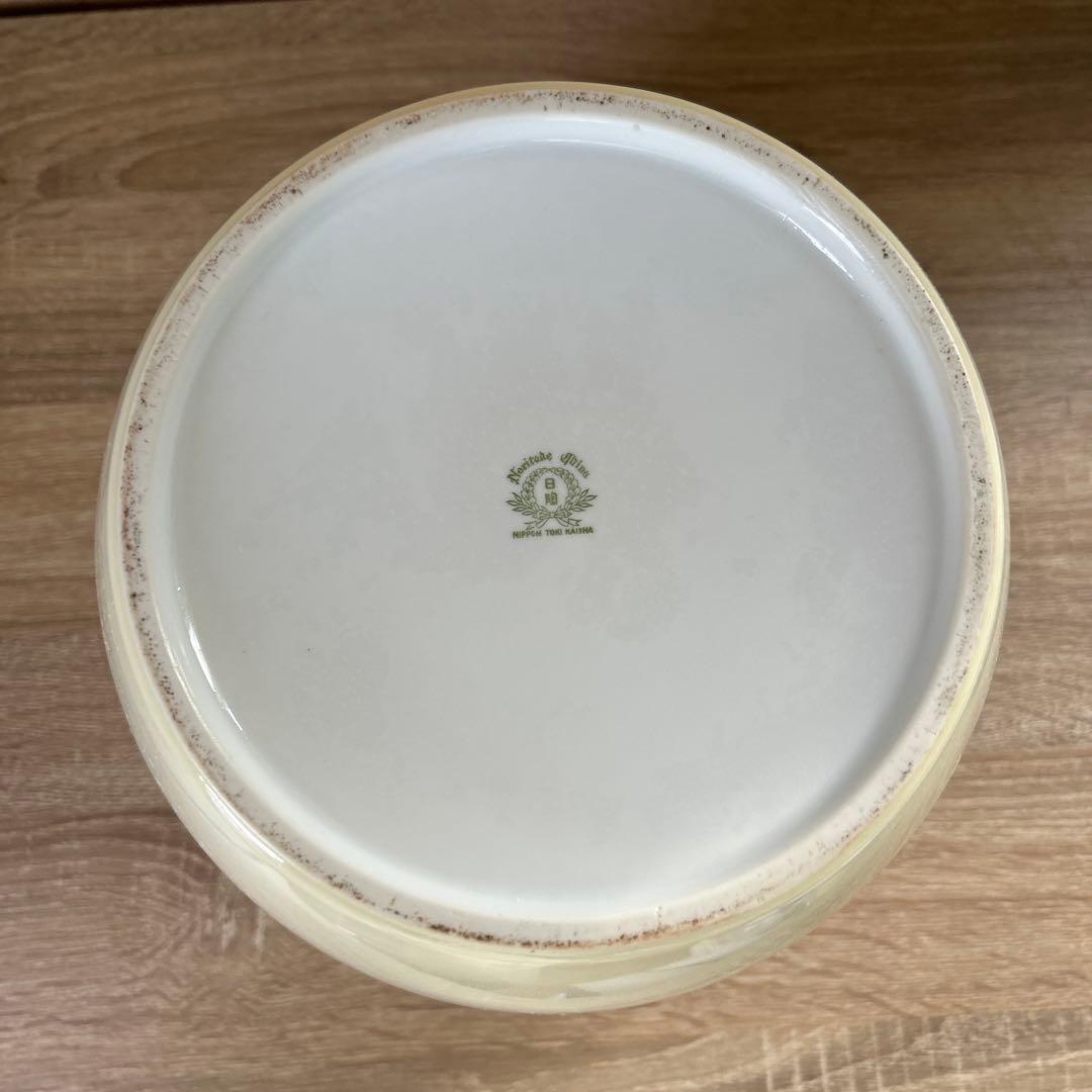 オールド ノリタケ 黄地菊花散らし火鉢 月桂樹 日陶印