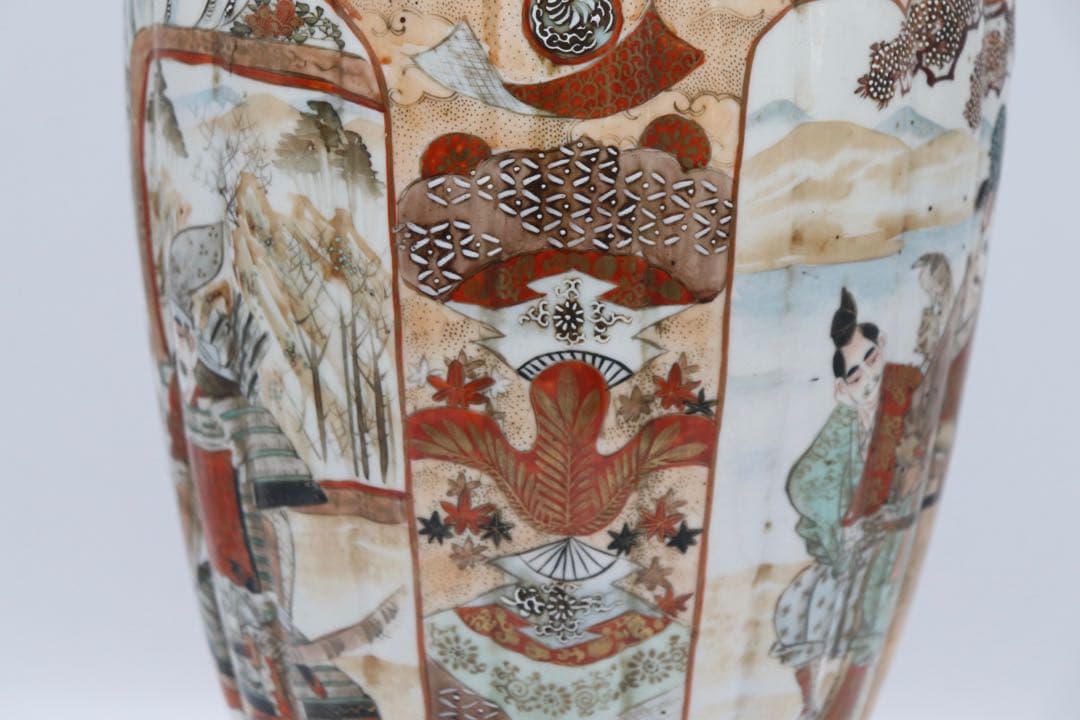 江戸 加賀国九谷造 赤絵灯籠型瓶 人物紋 高さ約35cm 送料