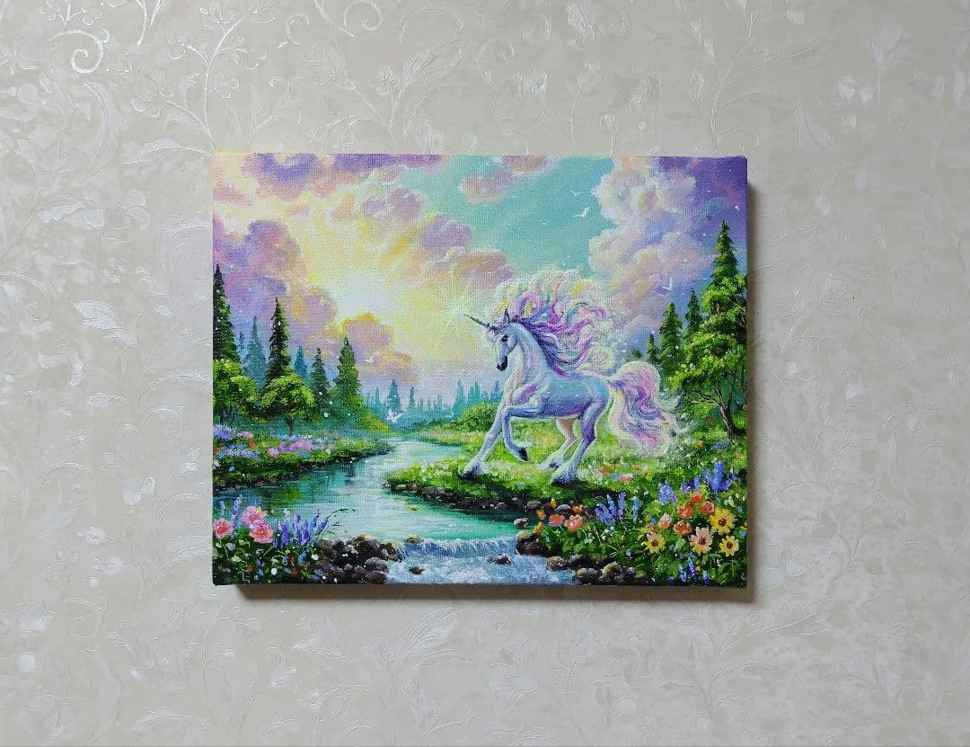 琥*ん様 【ユニコーン】アクリル画 F3 風景画 絵画