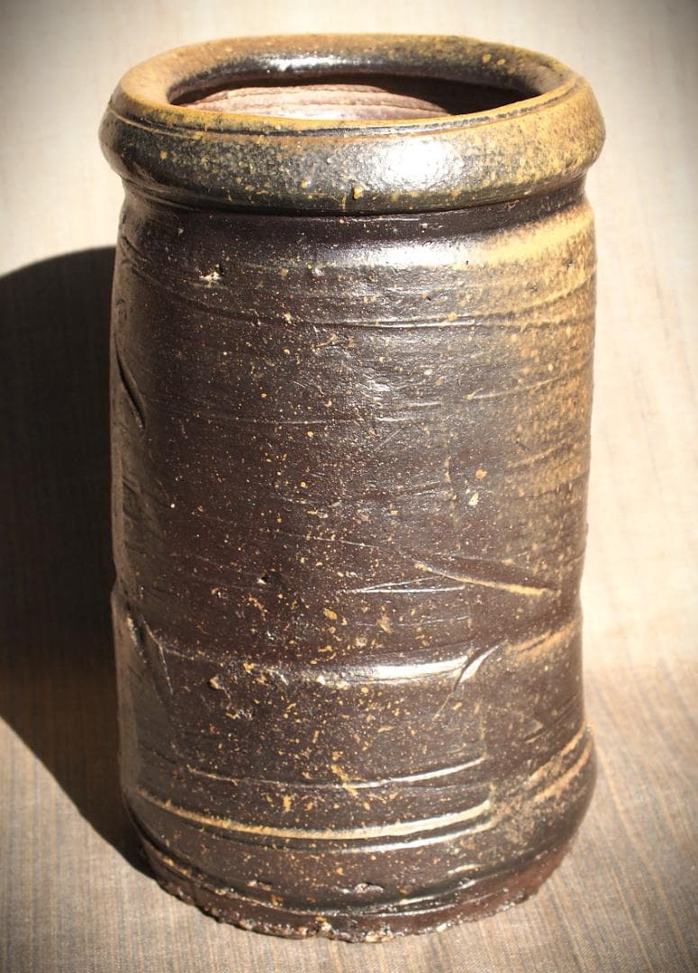 希少作★森陶岳★黒備前花入【寒風】★共箱