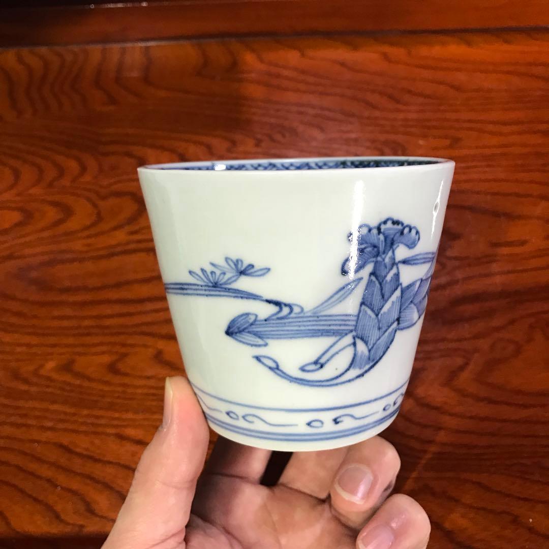 蕎麦猪口 古伊万里 染付 鍋島 鈴虫 昆虫文 大振り く