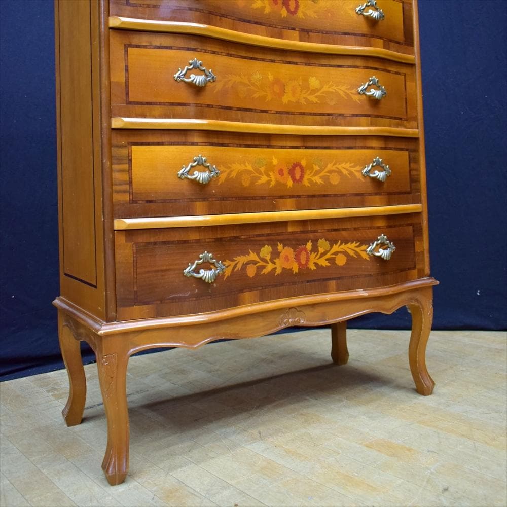 象嵌 5段チェスト 猫脚 イタリア製 高級チェスト