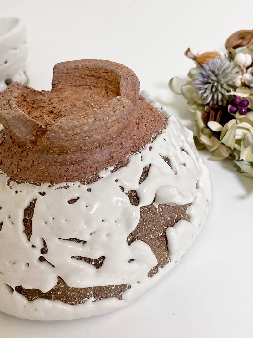 萩焼 山根清玩 鬼萩 割高台 新品 光彩庵 抹茶碗 楕円形 オーバル 陶器