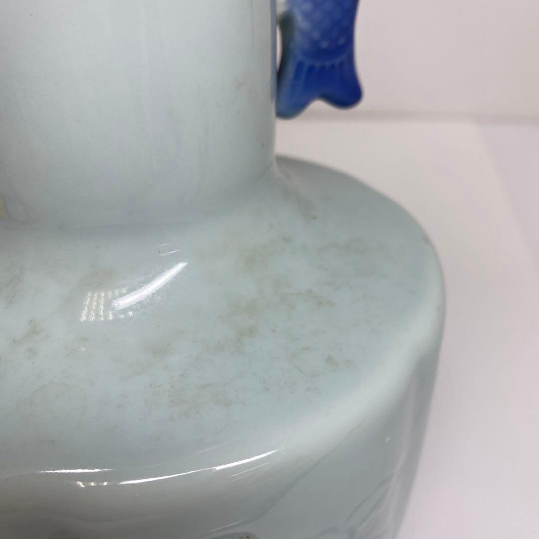 中国美術 魚耳 青磁花瓶 高さ約21.8㎝ タサオ 東さ7-0609②