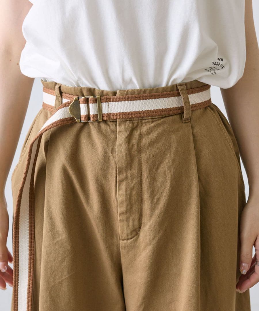 ピュアルセシン　ブラウン ワイドパンツ ベルト付き チノ素材