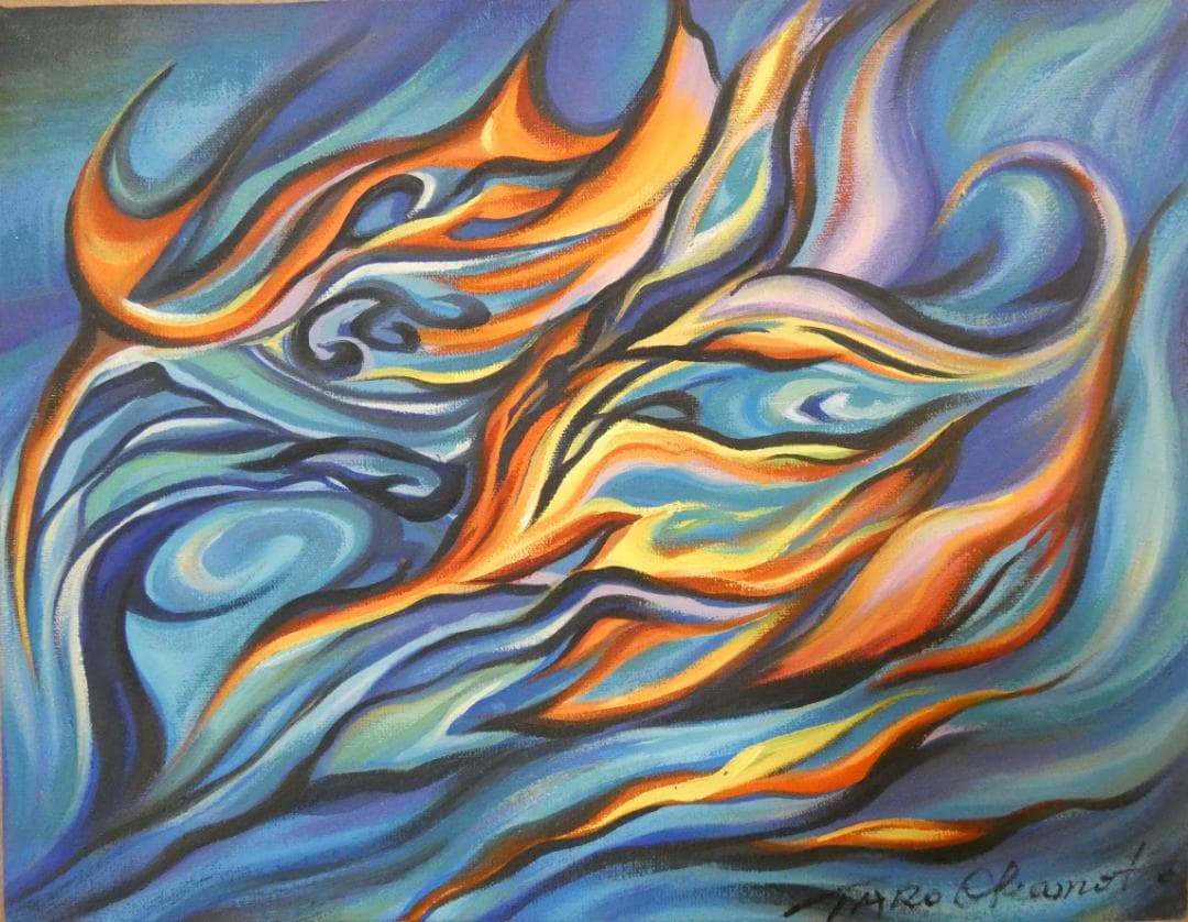 静物画 油絵 岡本太郎 炎上 F6 額付き 手描き 肉筆