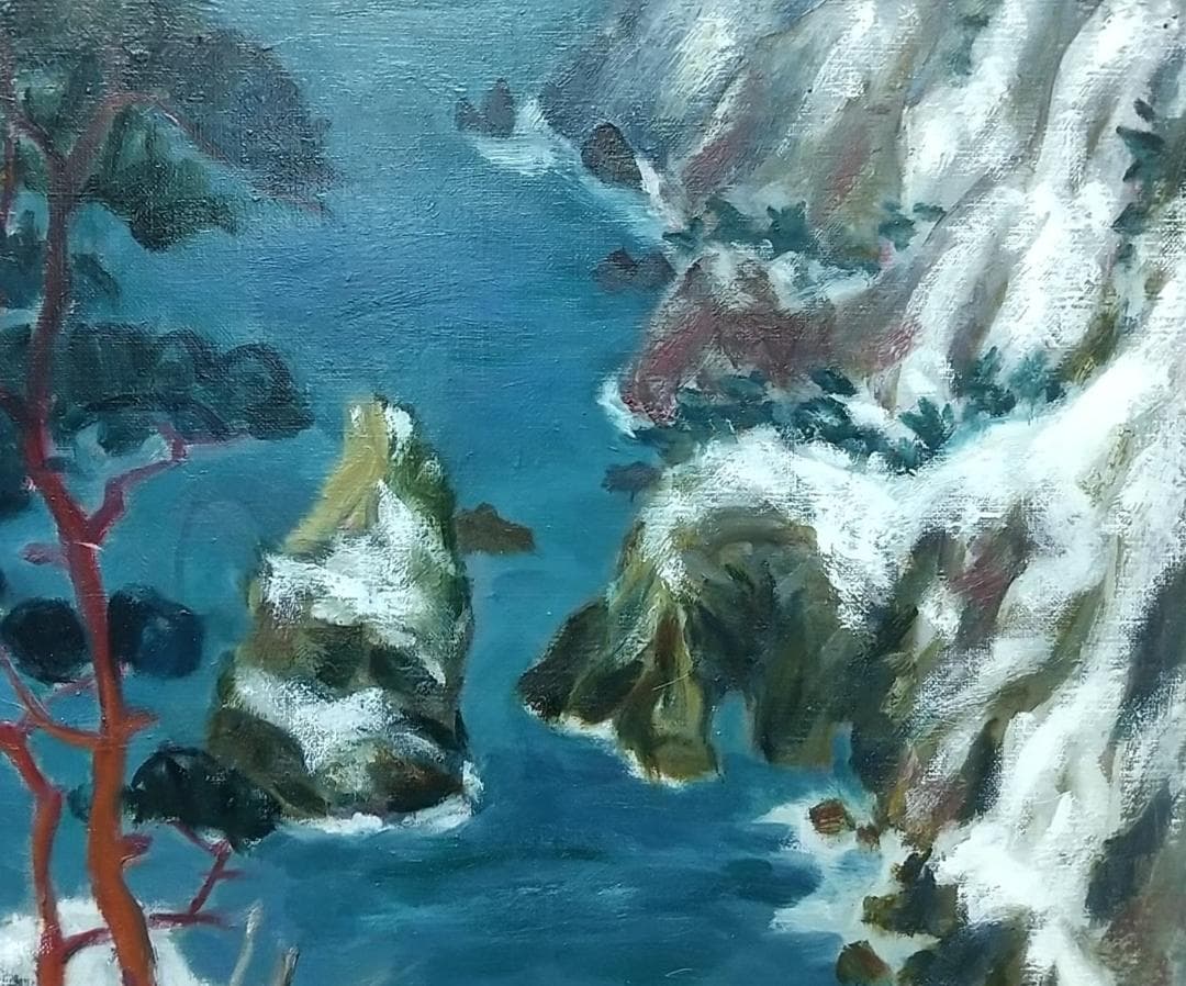 F8 「春雪北山崎」絵画 油絵 油彩画 風景画 アート