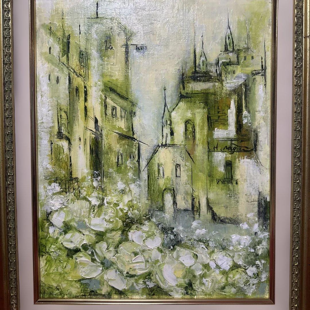 ブ*リ様 セピア色 油彩画 永井弘子 街角の白いバラ 絵画 真